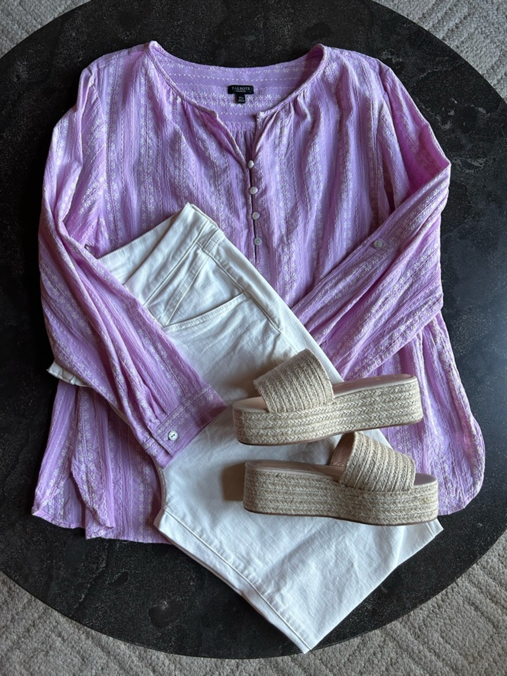 Talbots | Lilac Embroidered Popover Blouse